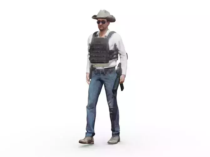 Ranger soldier with gun Low-poly 3D model