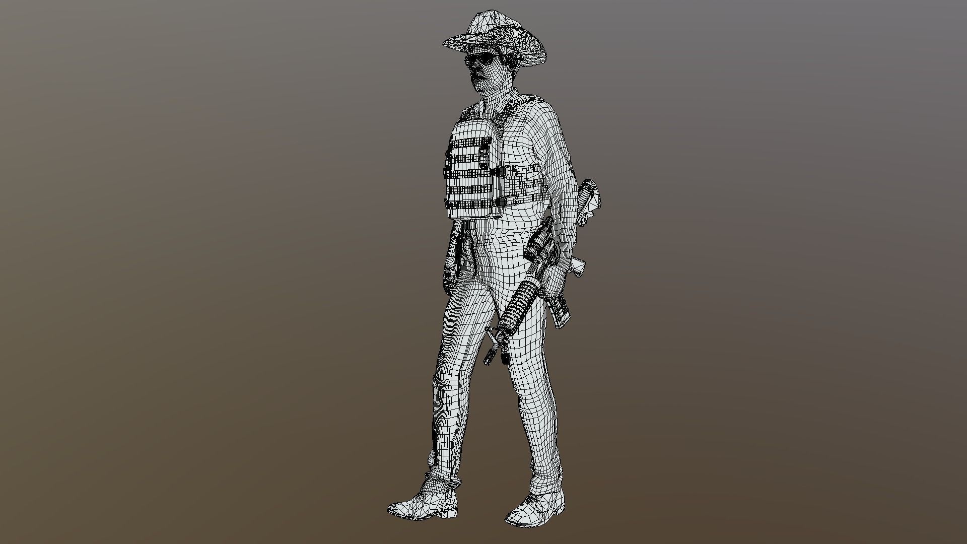 Ranger soldier with gun Low-poly 3D model_5