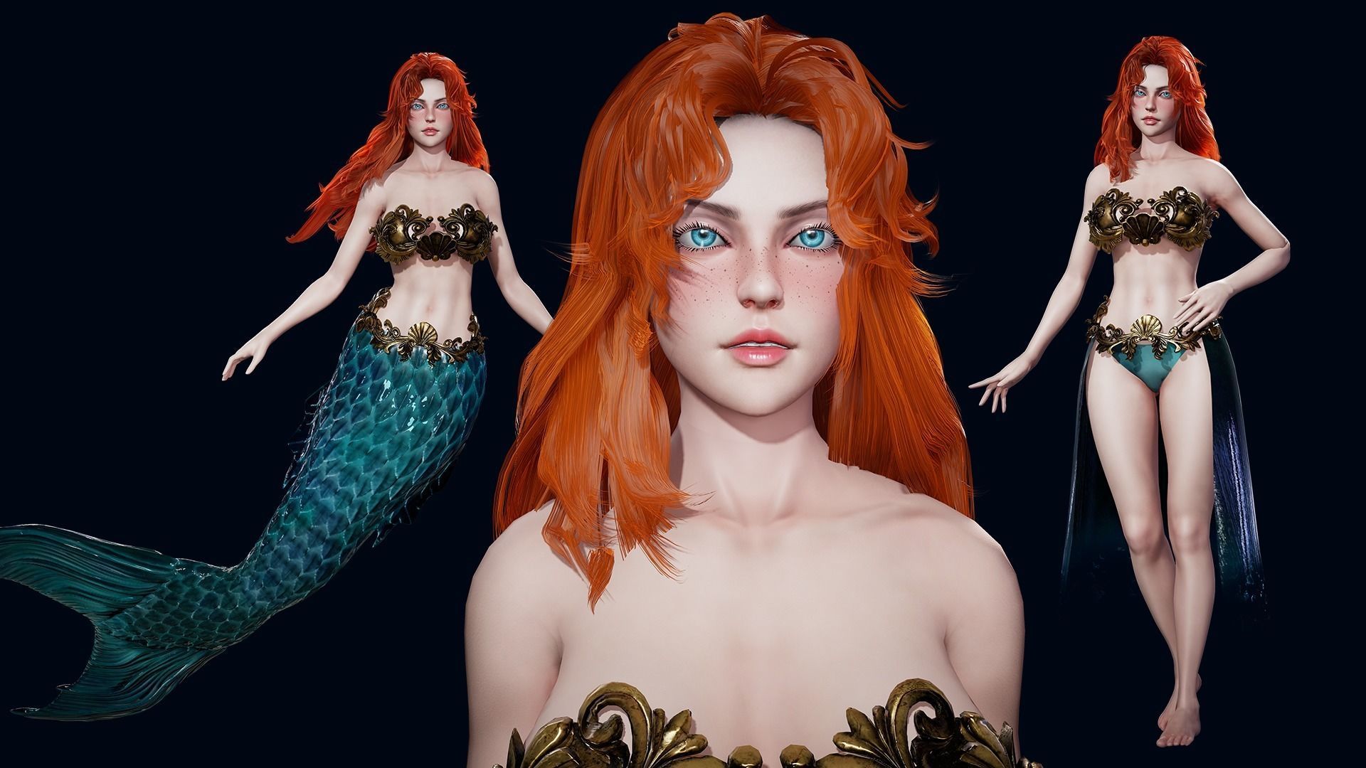 Mermaid - Game Ready Low-poly 3D model_9