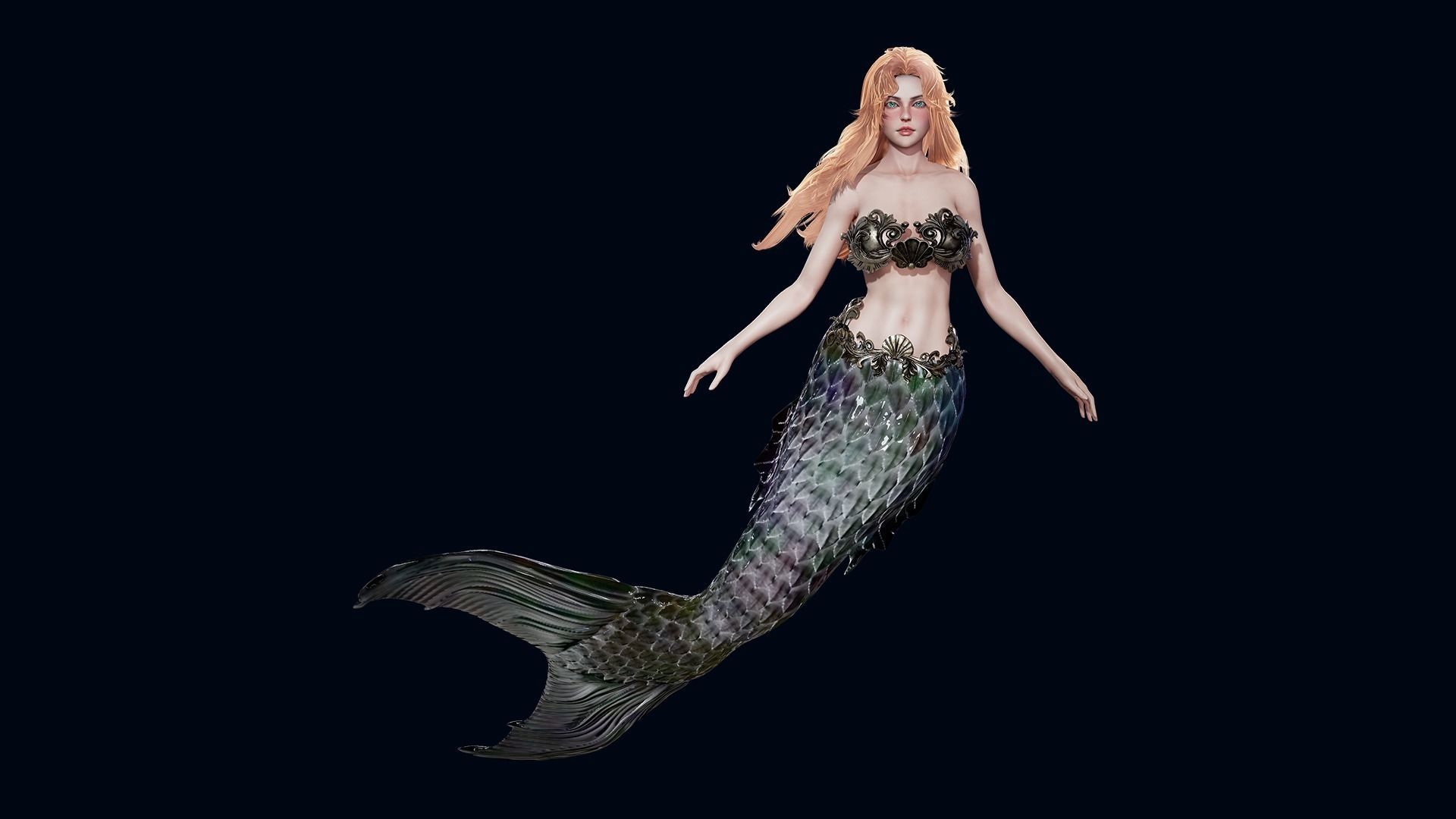 Mermaid - Game Ready Low-poly 3D model_12