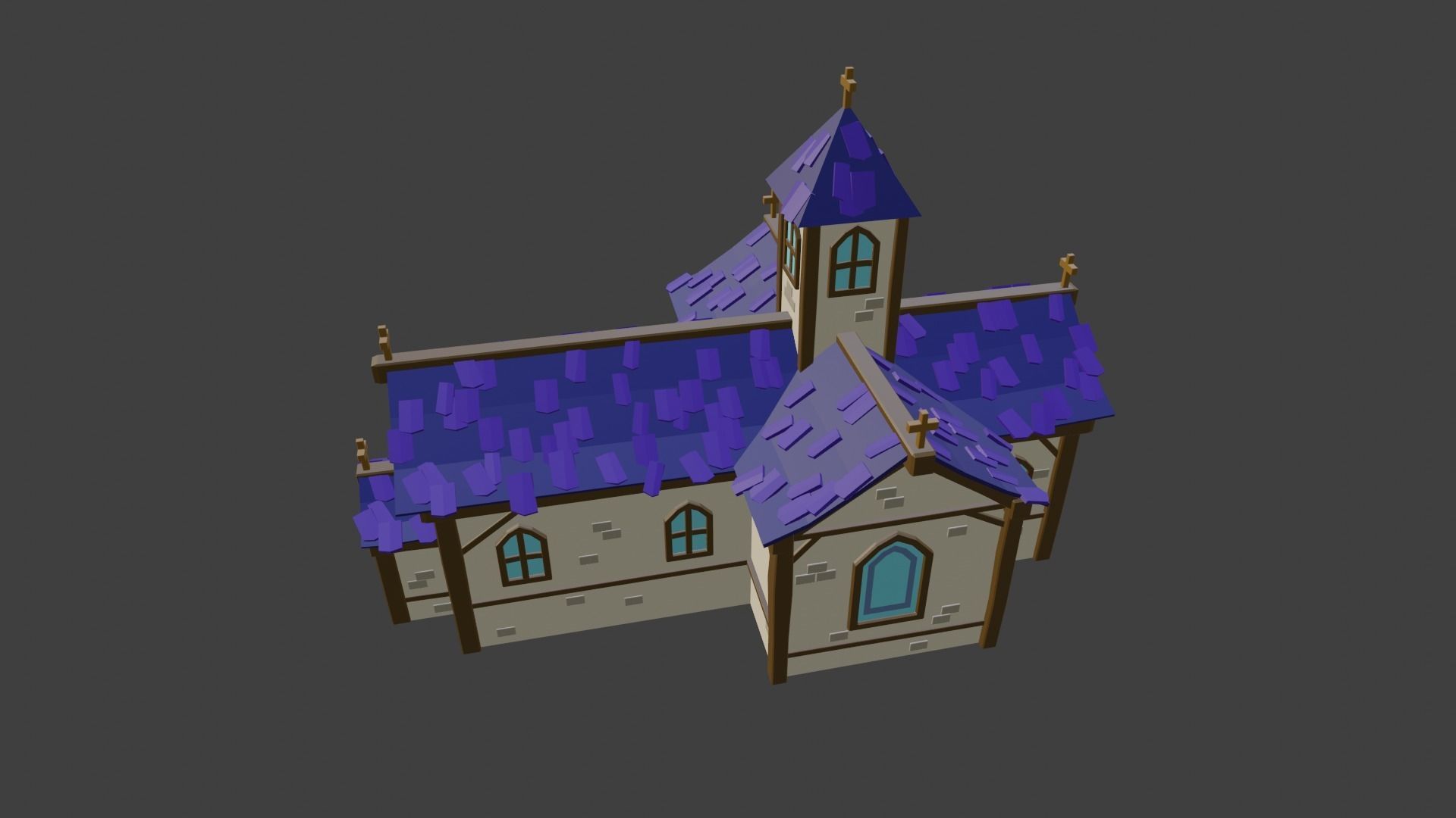 Church with roof Low-poly 3D model_3