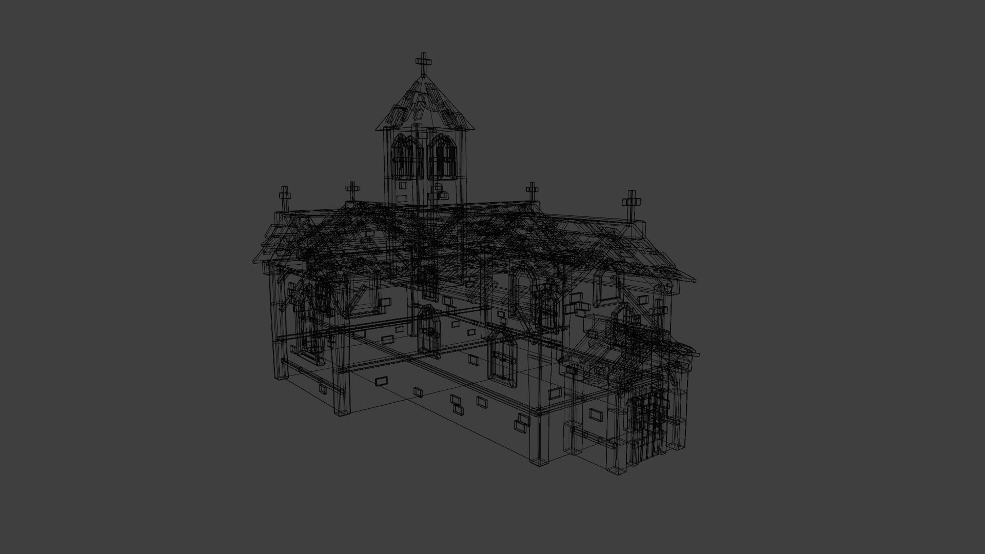 Church with roof Low-poly 3D model_6