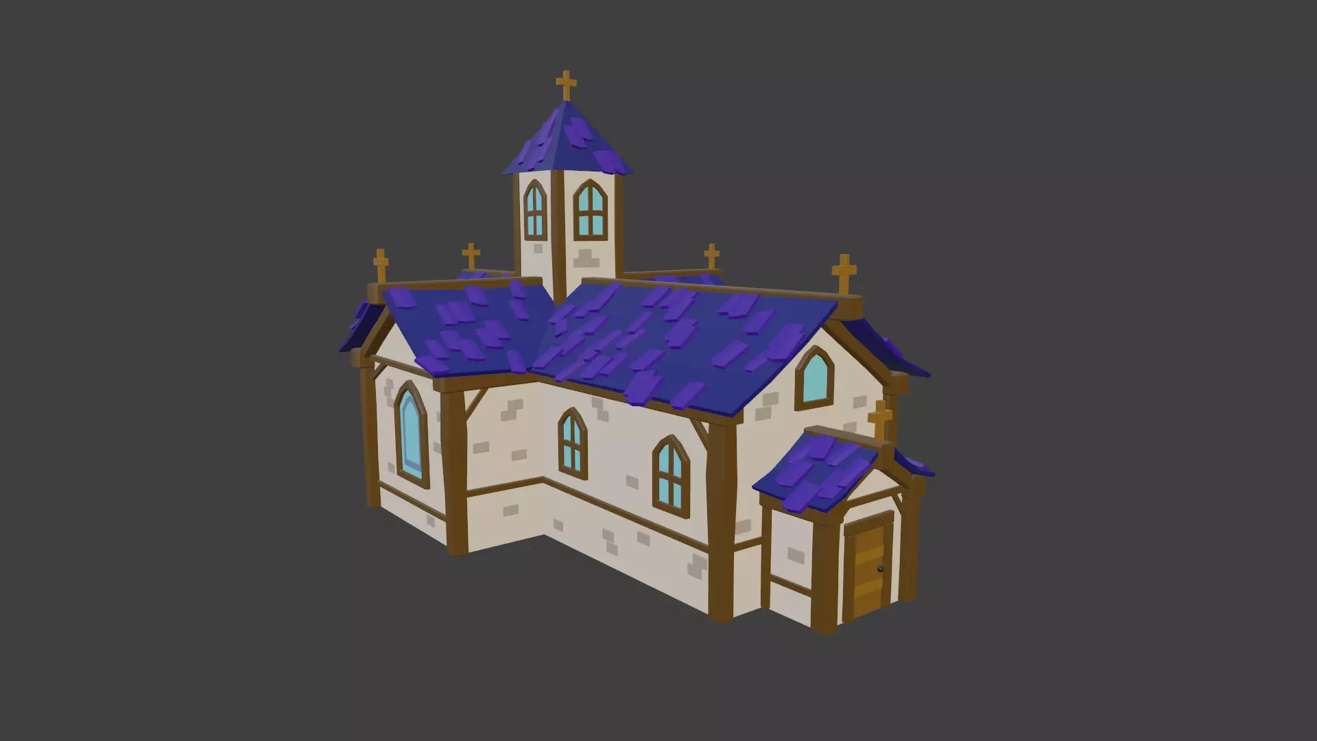 Church with roof Low-poly 3D model_0
