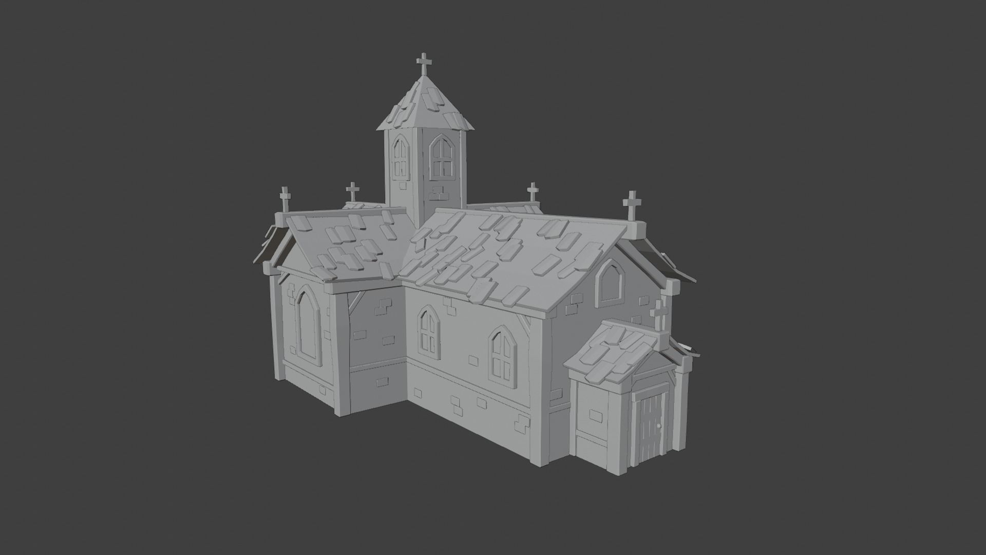 Church with roof Low-poly 3D model_5