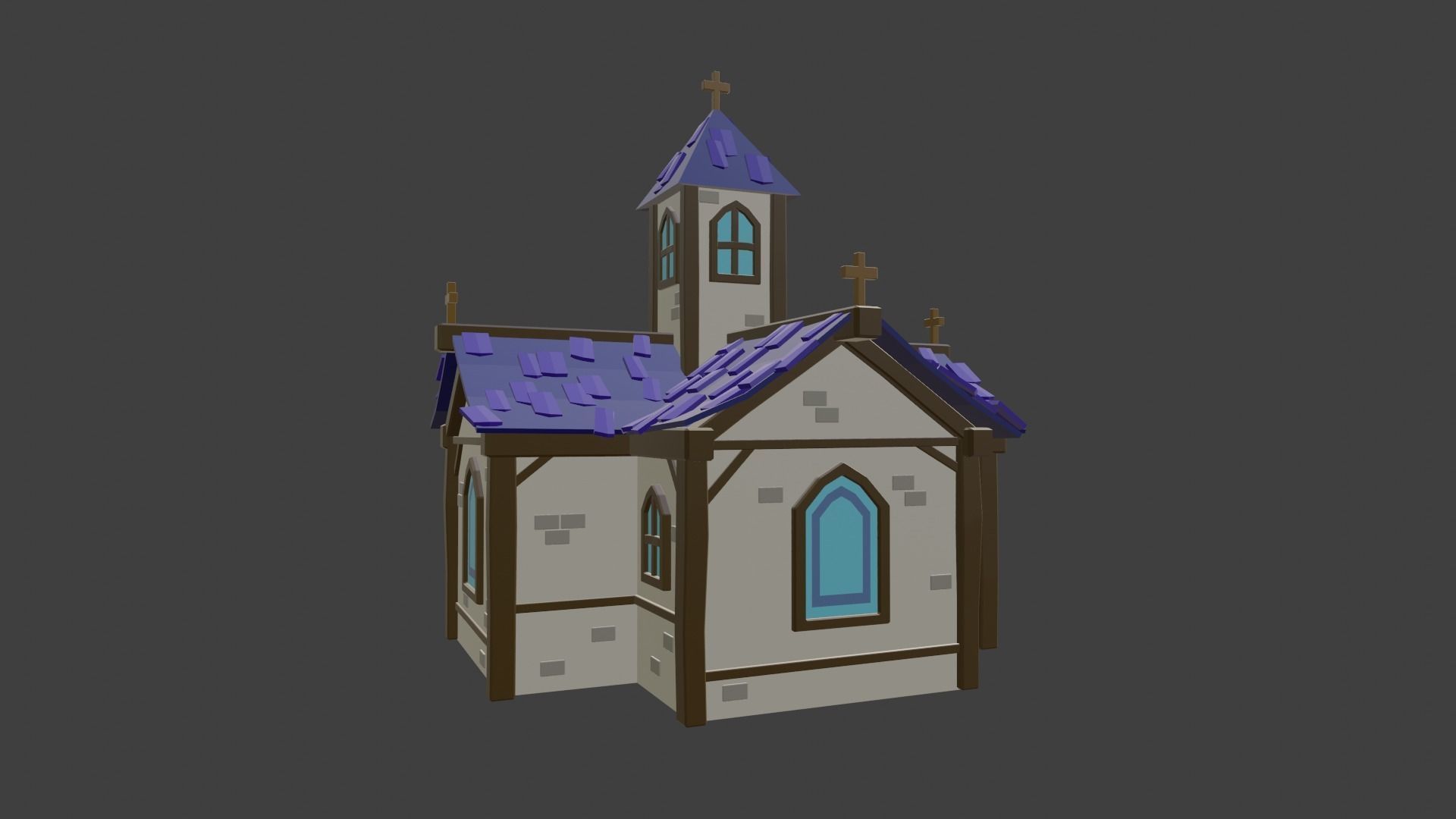 Church with roof Low-poly 3D model_2