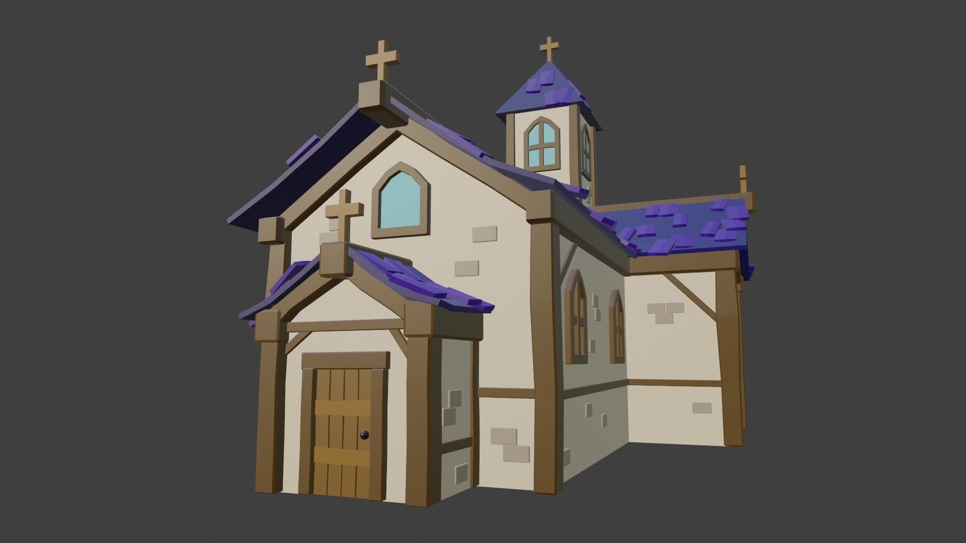 Church with roof Low-poly 3D model_1