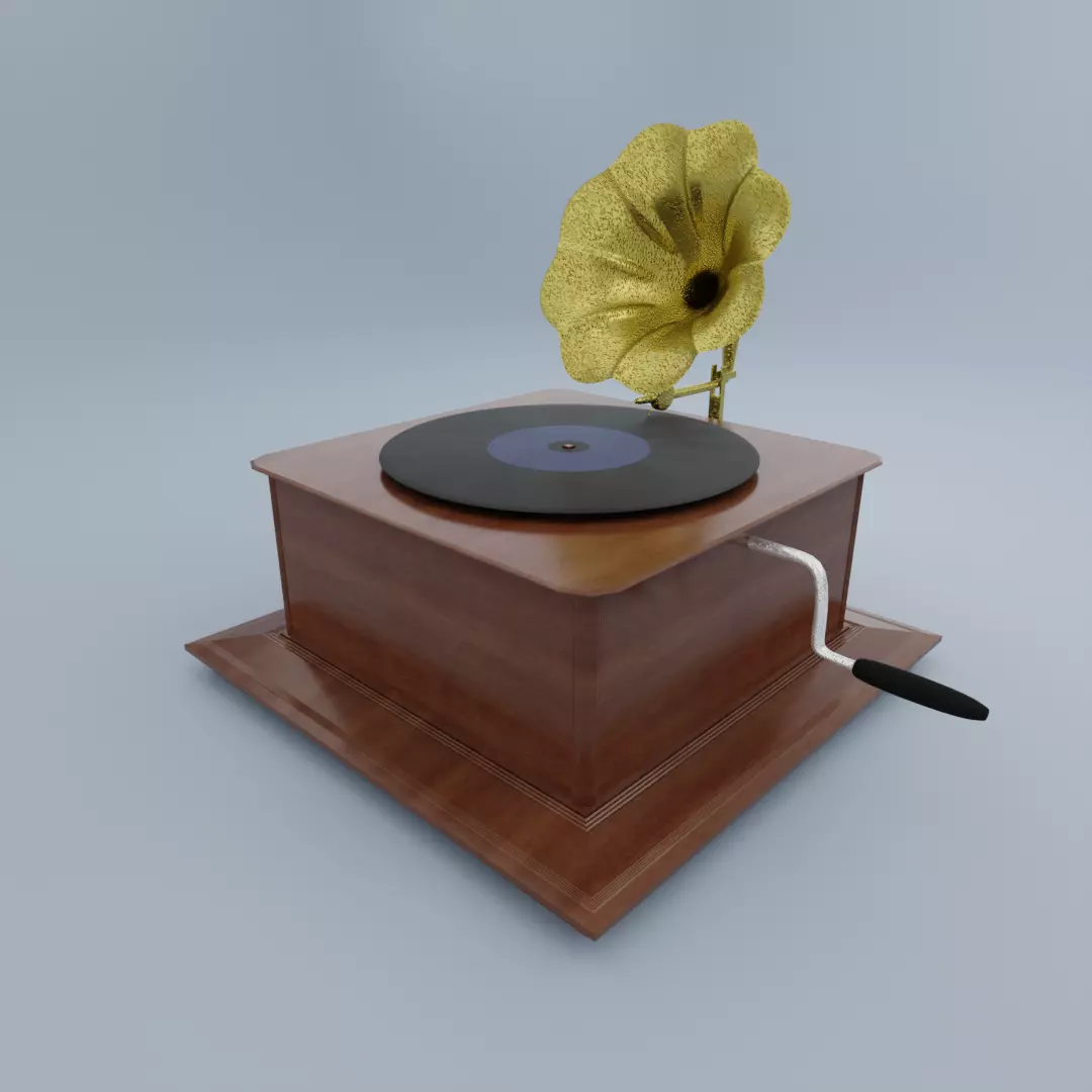 Gramophone record player with flower on top Free 3D model