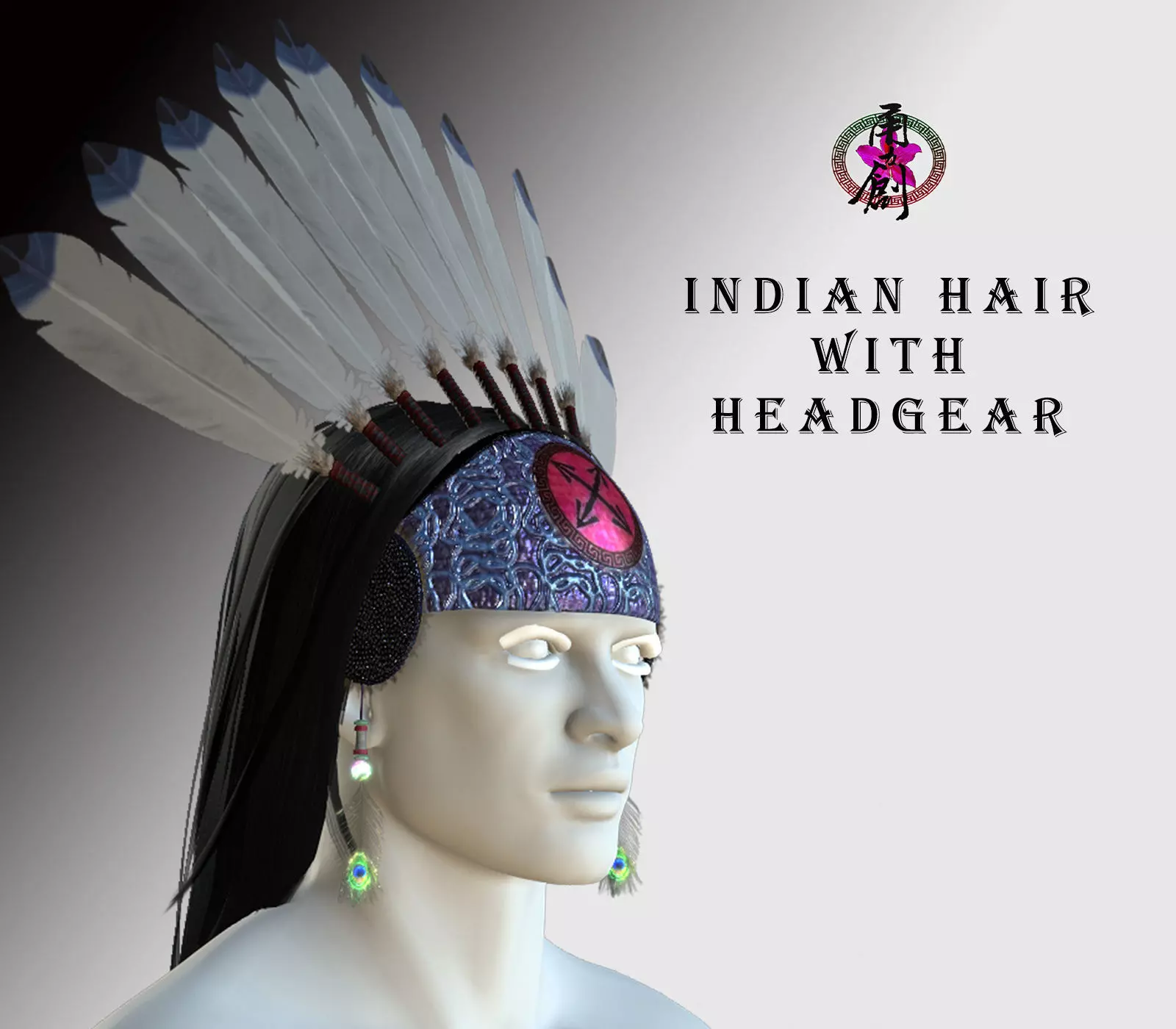 Indian Hair with Headgear Low-poly 3D model_0