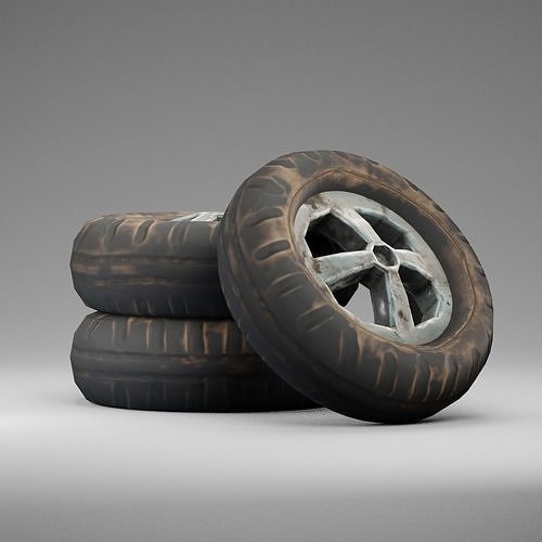 Low Poly PBR Wheel three tires stacked Low-poly 3D model