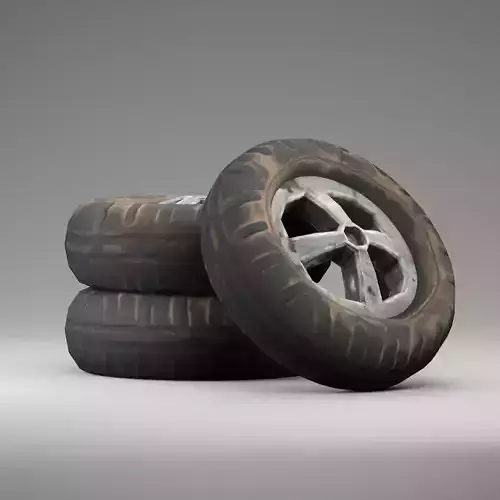 Low Poly PBR Wheel three tires stacked Low-poly 3D model
