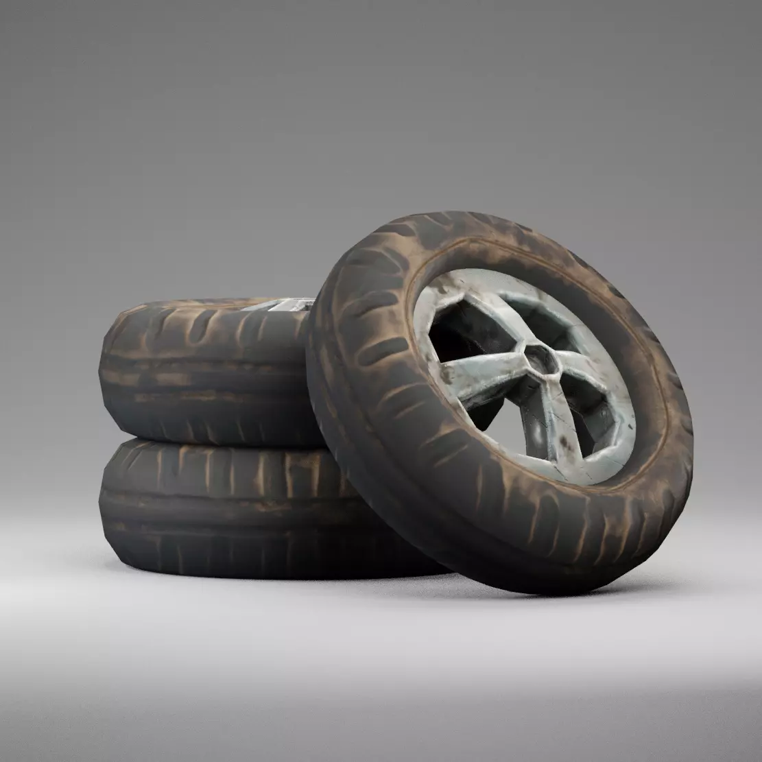 Low Poly PBR Wheel three tires stacked Low-poly 3D model