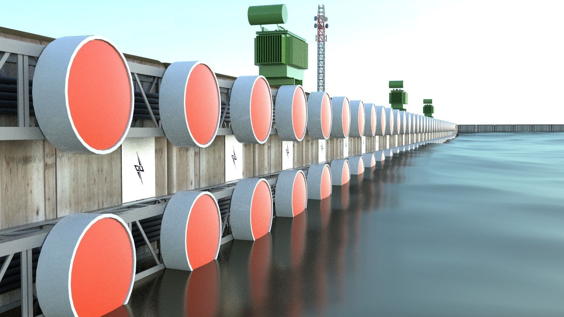 project 1 series of orange pipes in water Free 3D model