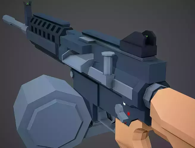 Stylized AWS Machine Gun Low Poly Mobile Ready Low-poly 3D model