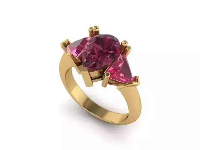 Pear Shape Ring With Trillion Straight Stones 309