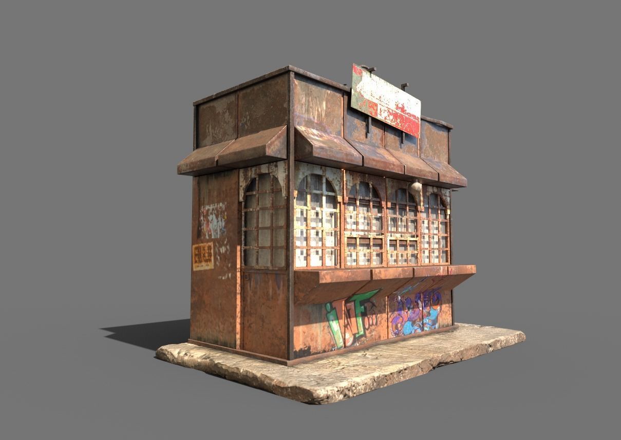 Rusty Metal Booth 3D model_3