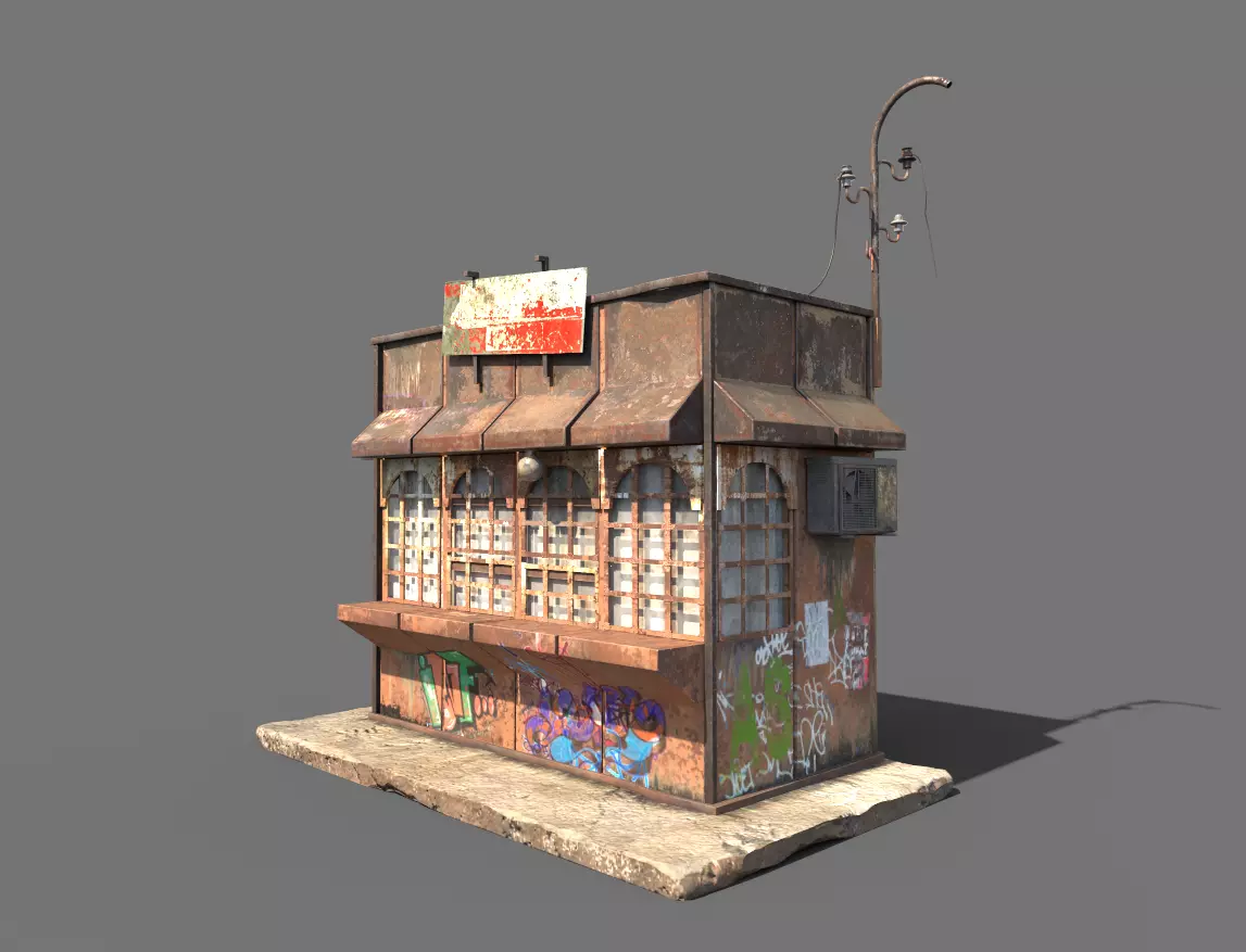 Rusty Metal Booth 3D model_0