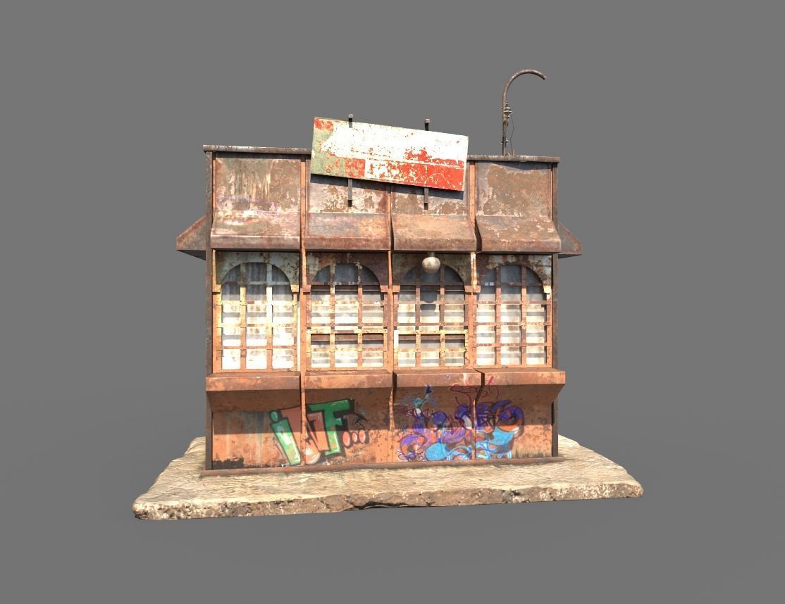Rusty Metal Booth 3D model_1
