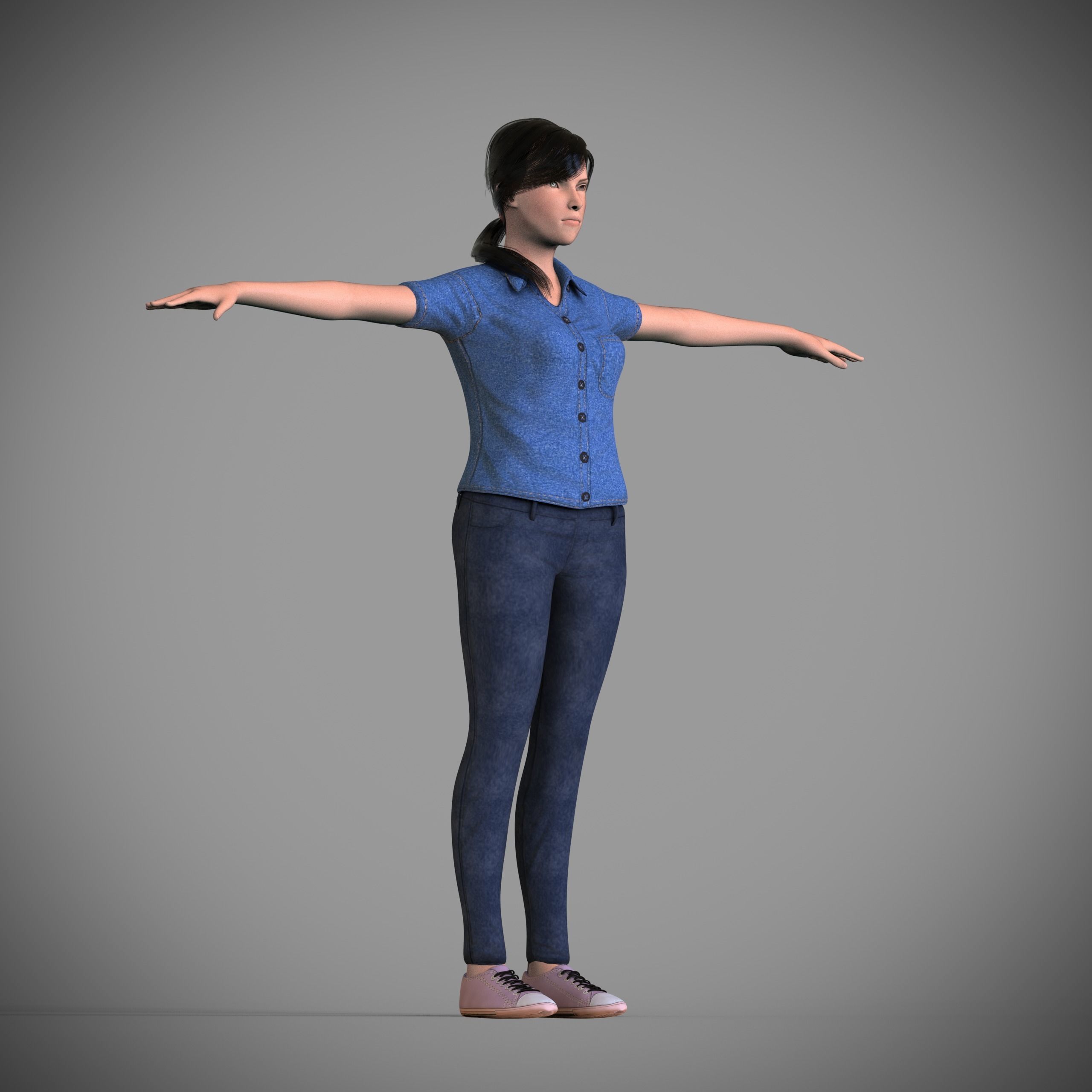 Female model realistic RIGGED character  Low-poly 3D model_1