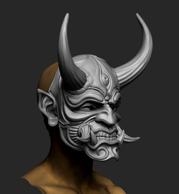Japanese Hannya Mask Oni Demon Mask Samurai Mask 3D print model 3D print model_1
