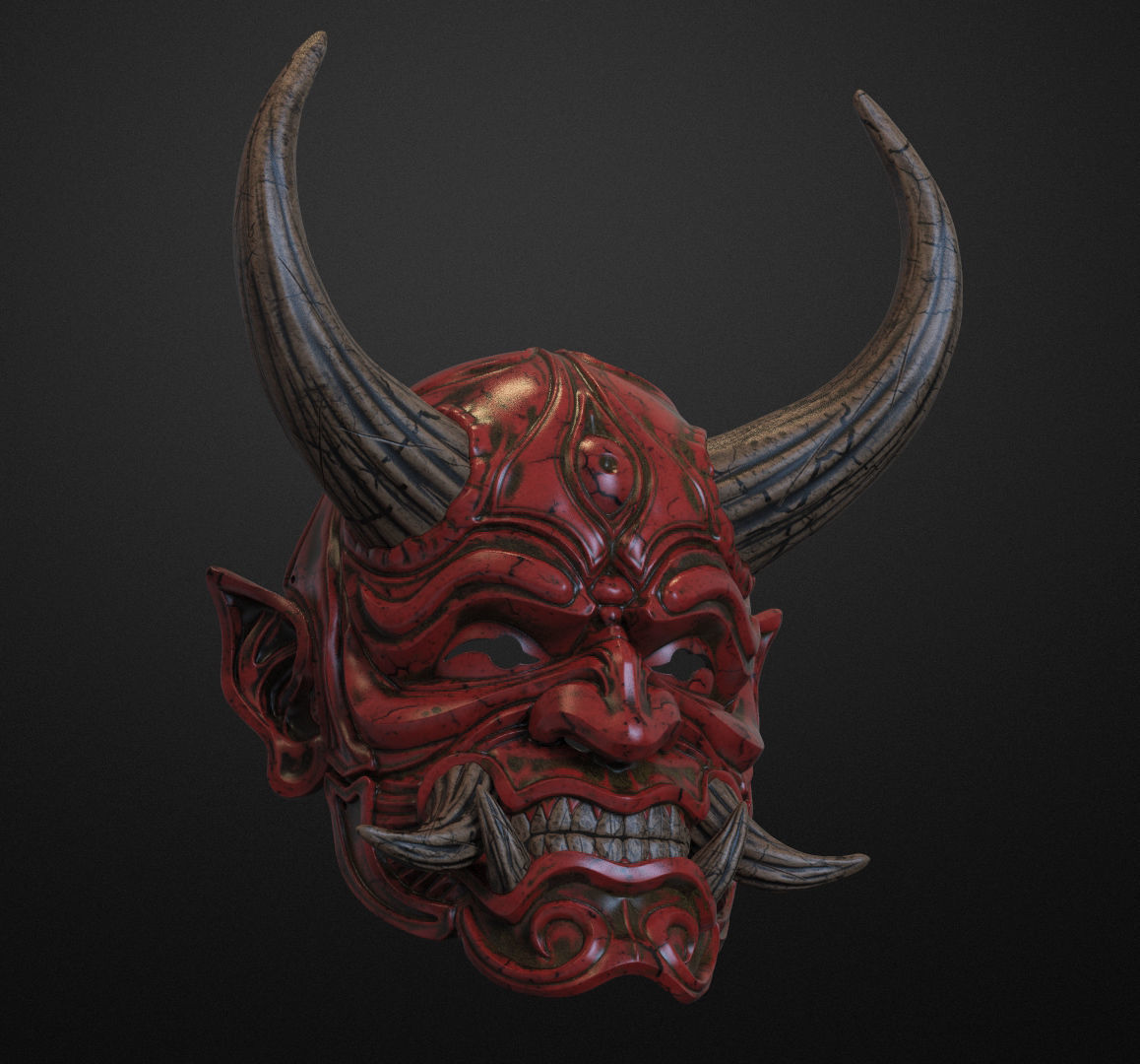Japanese Hannya Mask Oni Demon Mask Samurai Mask 3D print model 3D print model_10