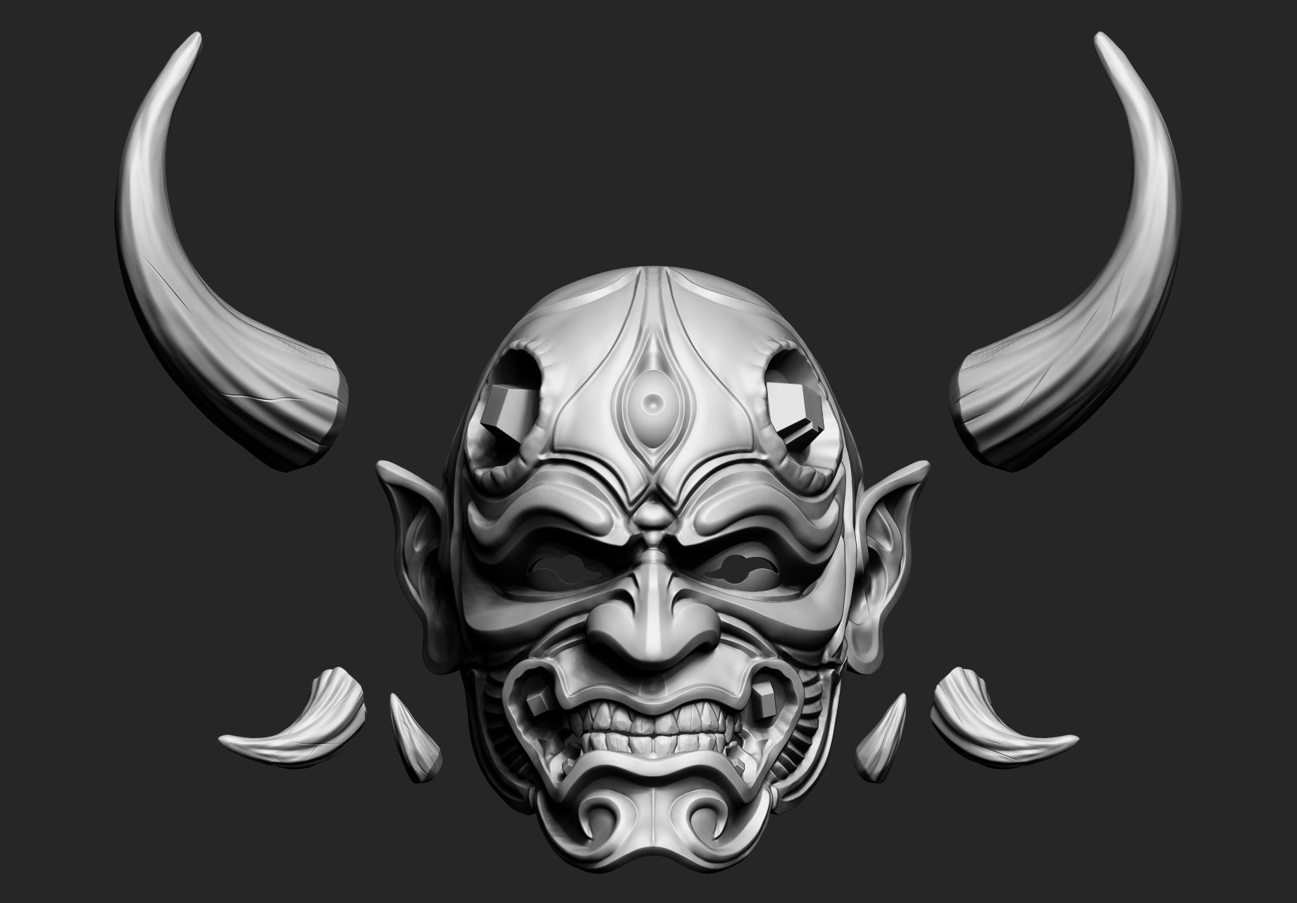 Japanese Hannya Mask Oni Demon Mask Samurai Mask 3D print model 3D print model_8