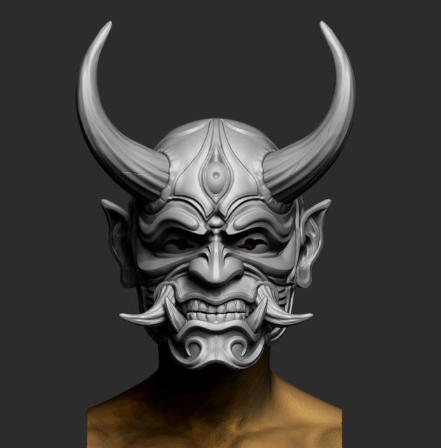 Japanese Hannya Mask Oni Demon Mask Samurai Mask 3D print model 3D print model_4