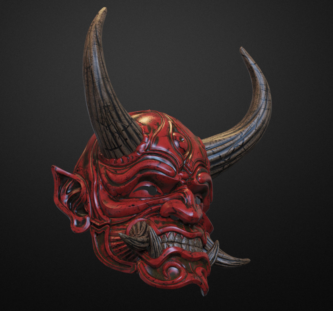 Japanese Hannya Mask Oni Demon Mask Samurai Mask 3D print model 3D print model_12