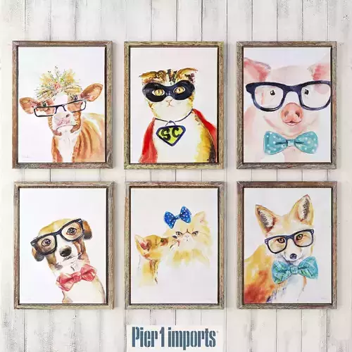 Paintings Collection 3D 4 set of empty frames on wall