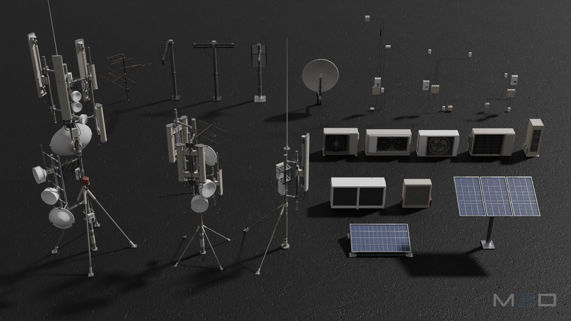 Rooftop Props Collection Low-poly 3D model_7