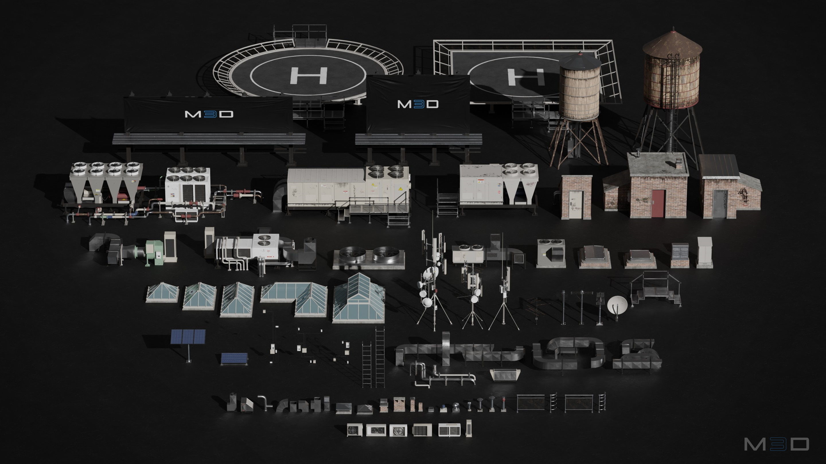 Rooftop Props Collection Low-poly 3D model_0