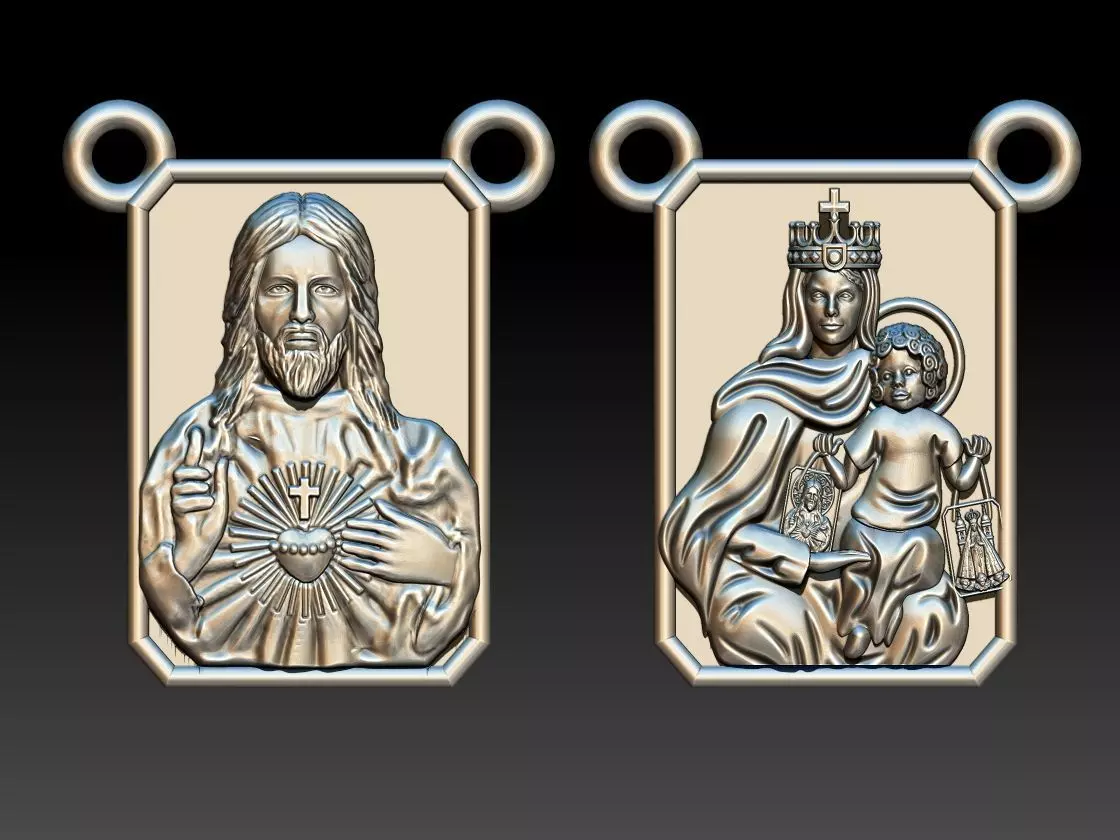 Scapular pendant Christ and Mary  Escapulario 3D print model 3D print model_0