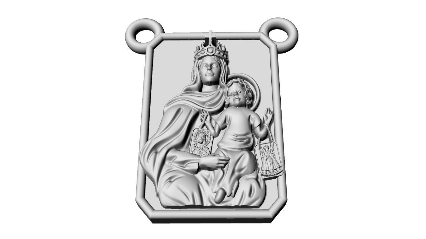 Scapular pendant Christ and Mary  Escapulario 3D print model 3D print model_18