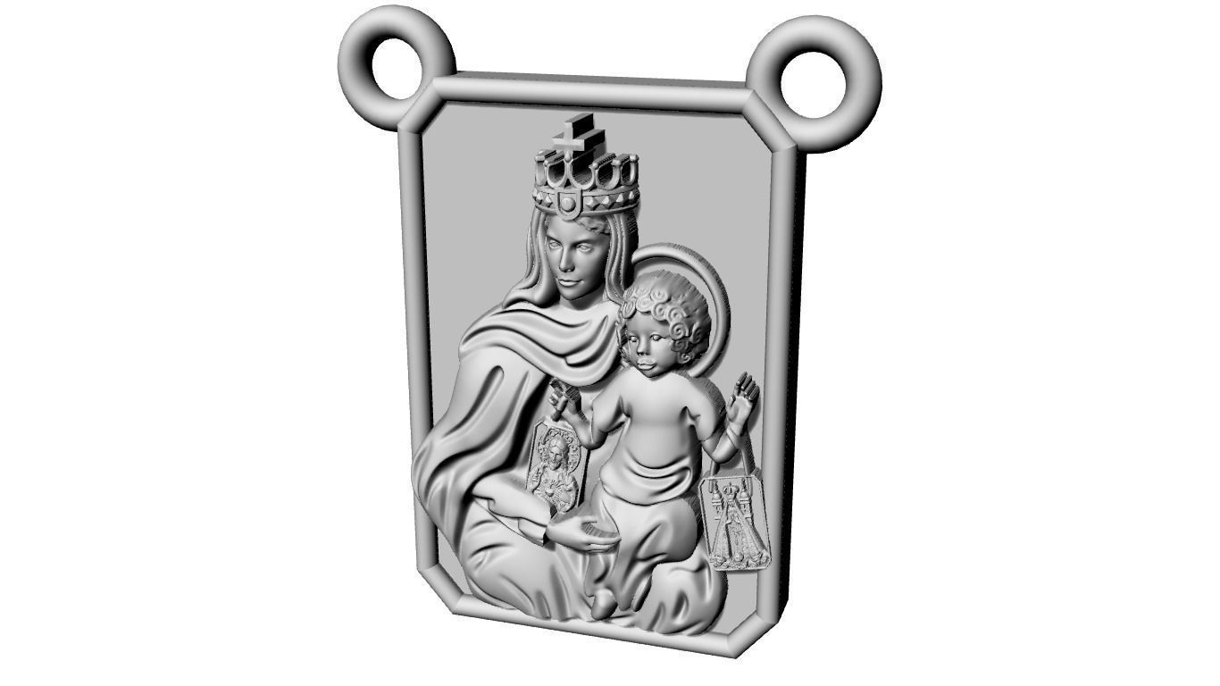 Scapular pendant Christ and Mary  Escapulario 3D print model 3D print model_17