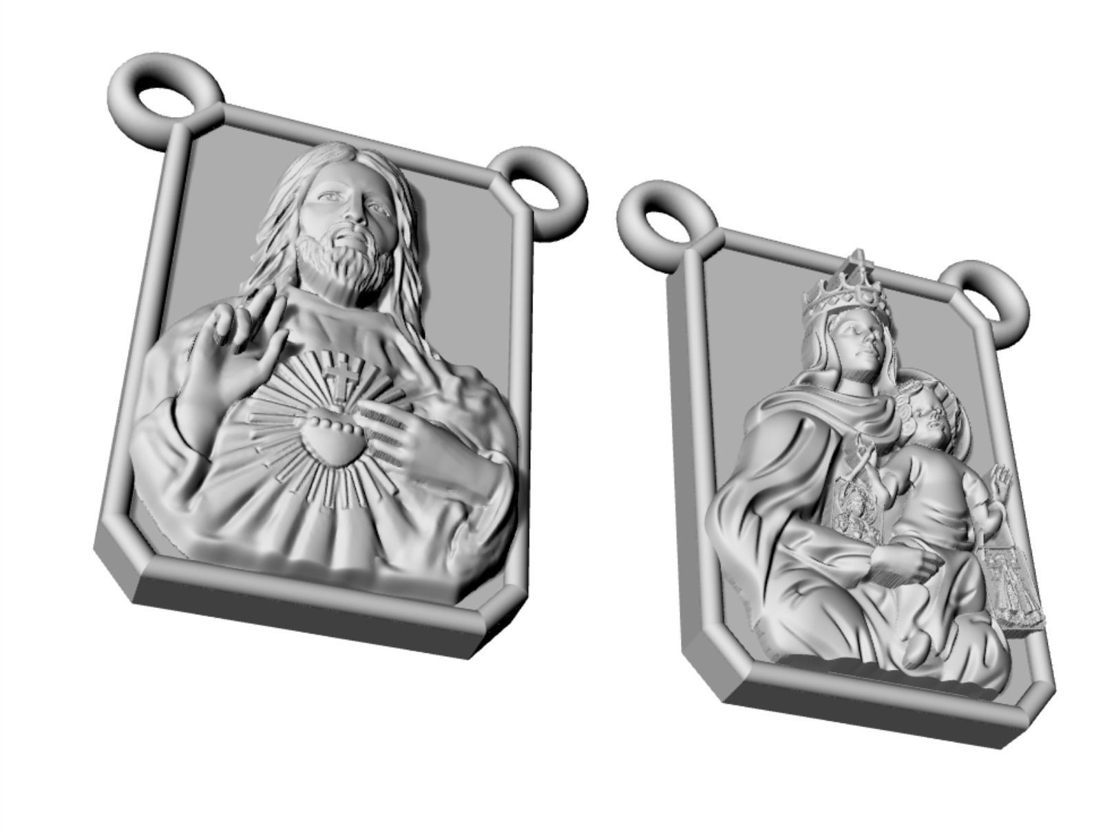 Scapular pendant Christ and Mary  Escapulario 3D print model 3D print model_10