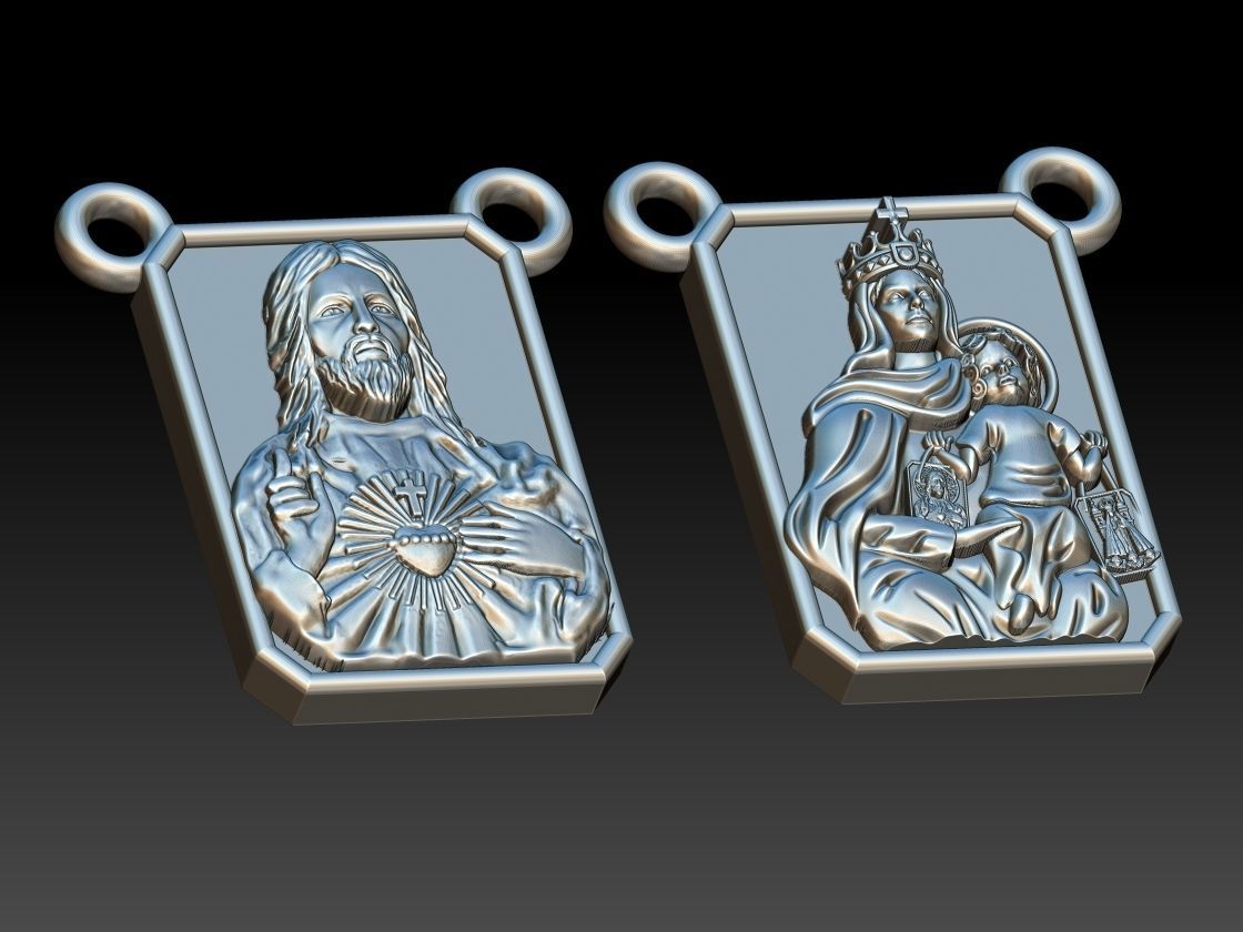 Scapular pendant Christ and Mary  Escapulario 3D print model 3D print model_6
