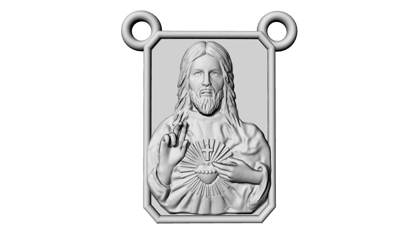Scapular pendant Christ and Mary  Escapulario 3D print model 3D print model_12
