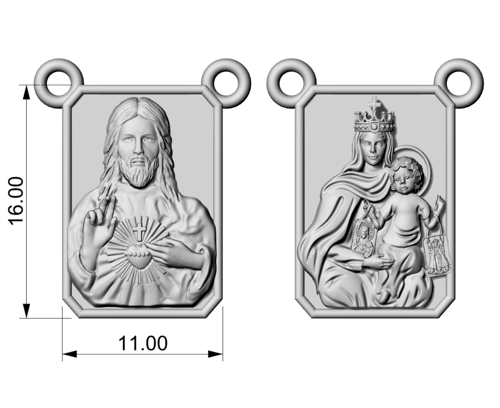 Scapular pendant Christ and Mary  Escapulario 3D print model 3D print model_5