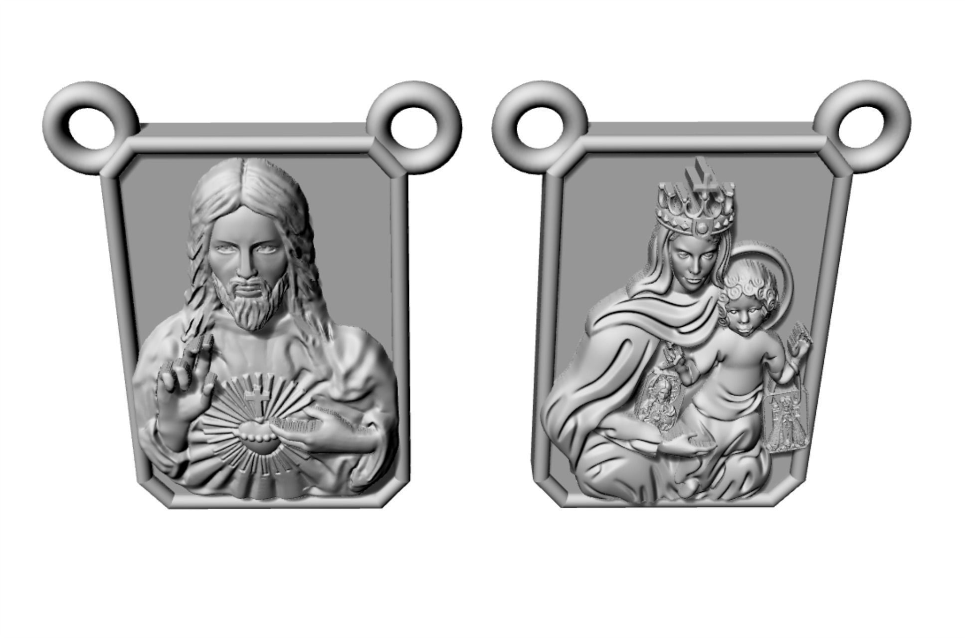Scapular pendant Christ and Mary  Escapulario 3D print model 3D print model_9