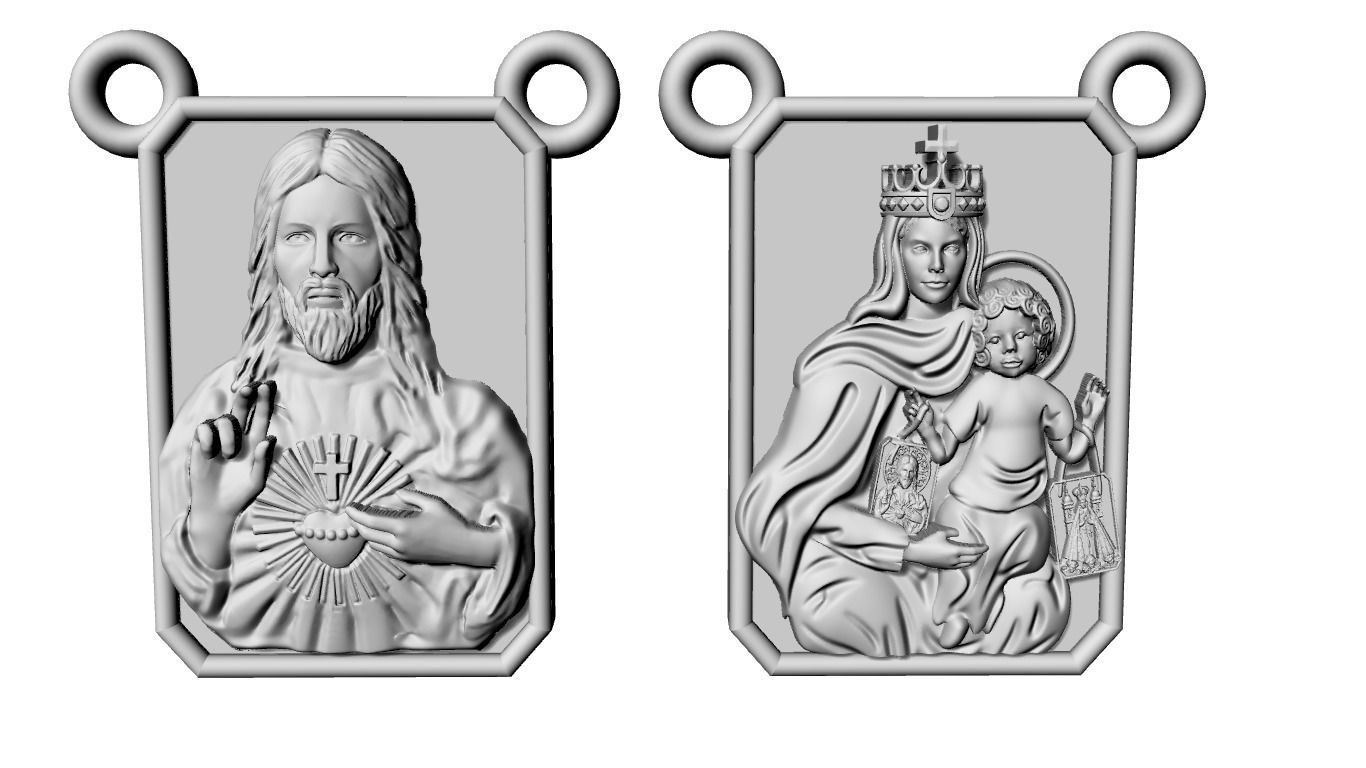 Scapular pendant Christ and Mary  Escapulario 3D print model 3D print model_19
