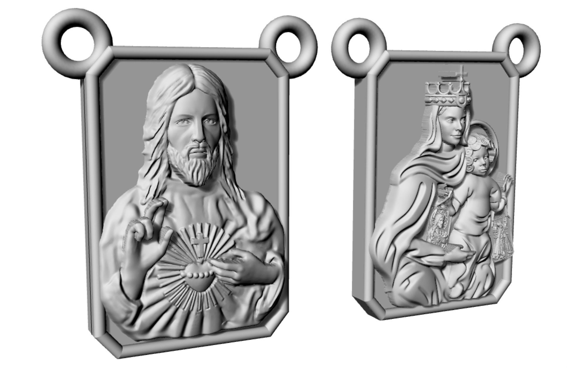 Scapular pendant Christ and Mary  Escapulario 3D print model 3D print model_8