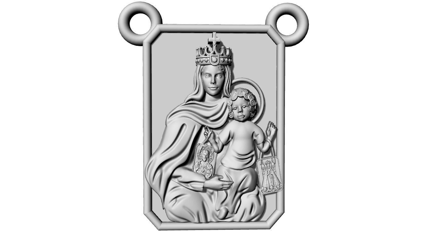Scapular pendant Christ and Mary  Escapulario 3D print model 3D print model_15