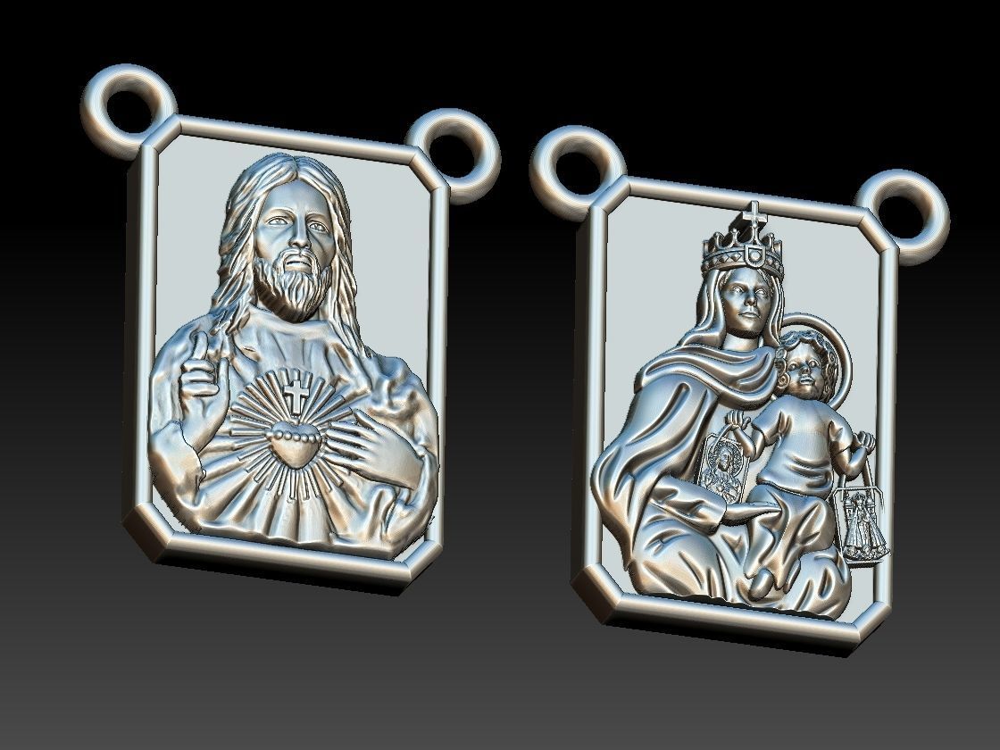 Scapular pendant Christ and Mary  Escapulario 3D print model 3D print model_2