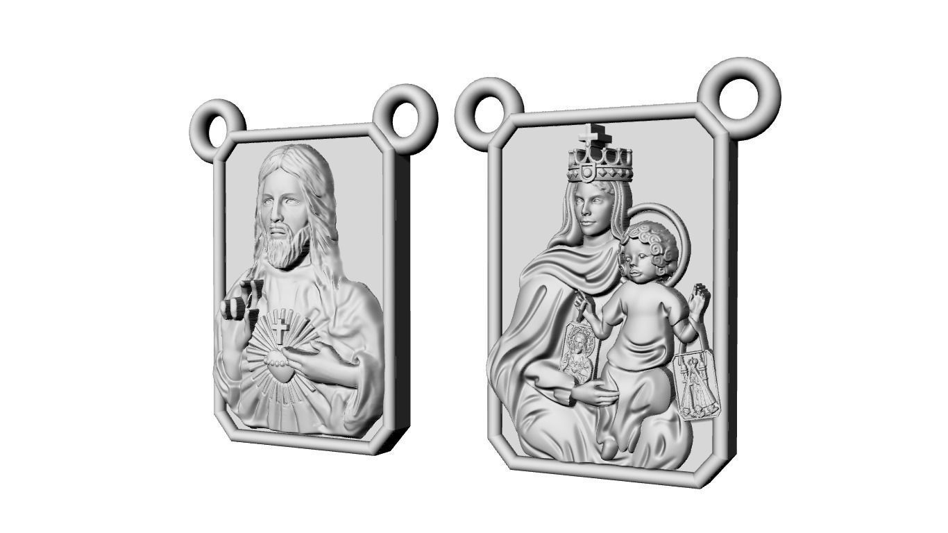 Scapular pendant Christ and Mary  Escapulario 3D print model 3D print model_11