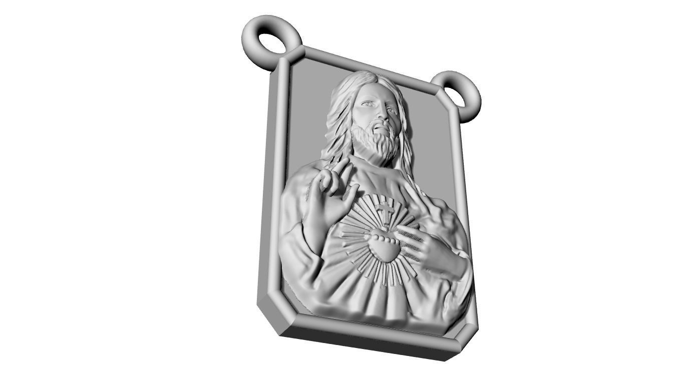 Scapular pendant Christ and Mary  Escapulario 3D print model 3D print model_14