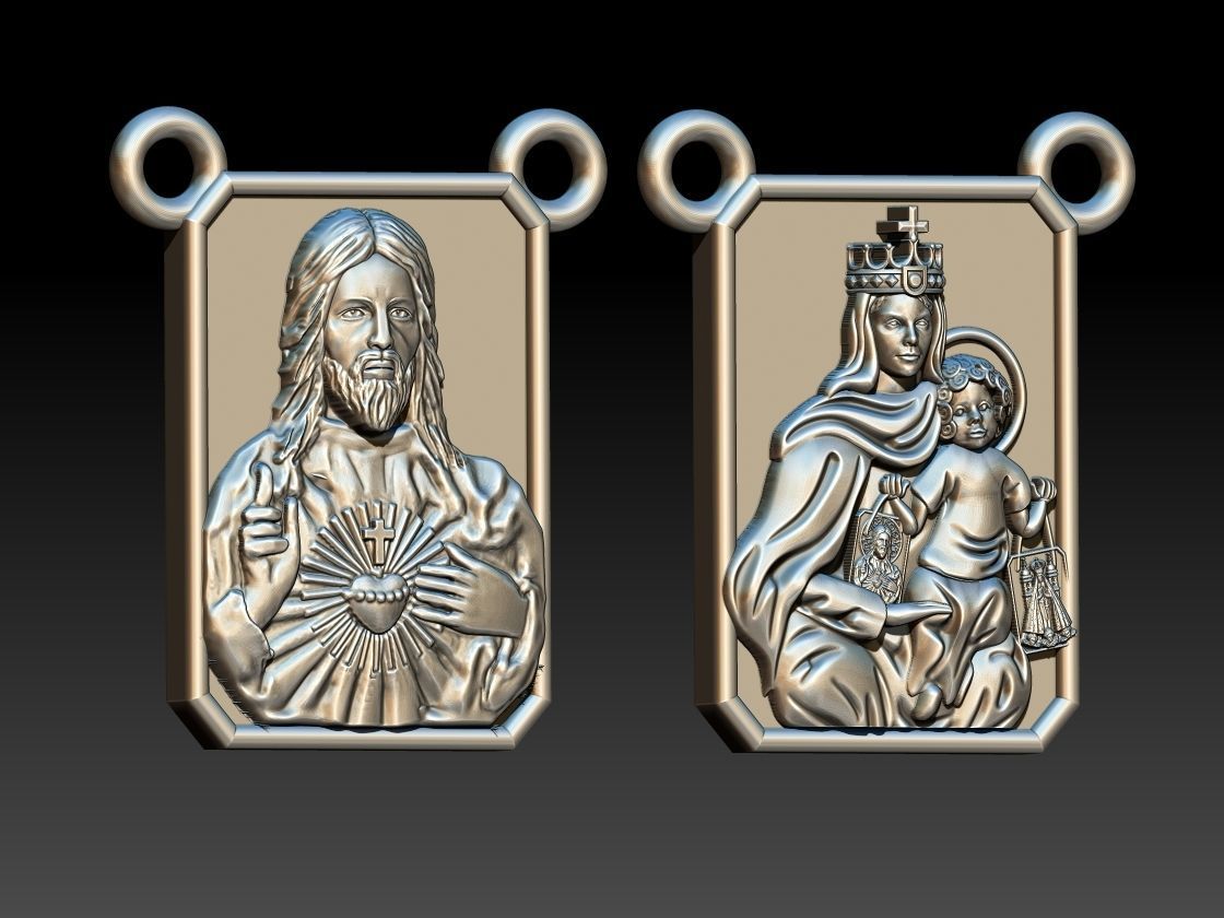 Scapular pendant Christ and Mary  Escapulario 3D print model 3D print model_1