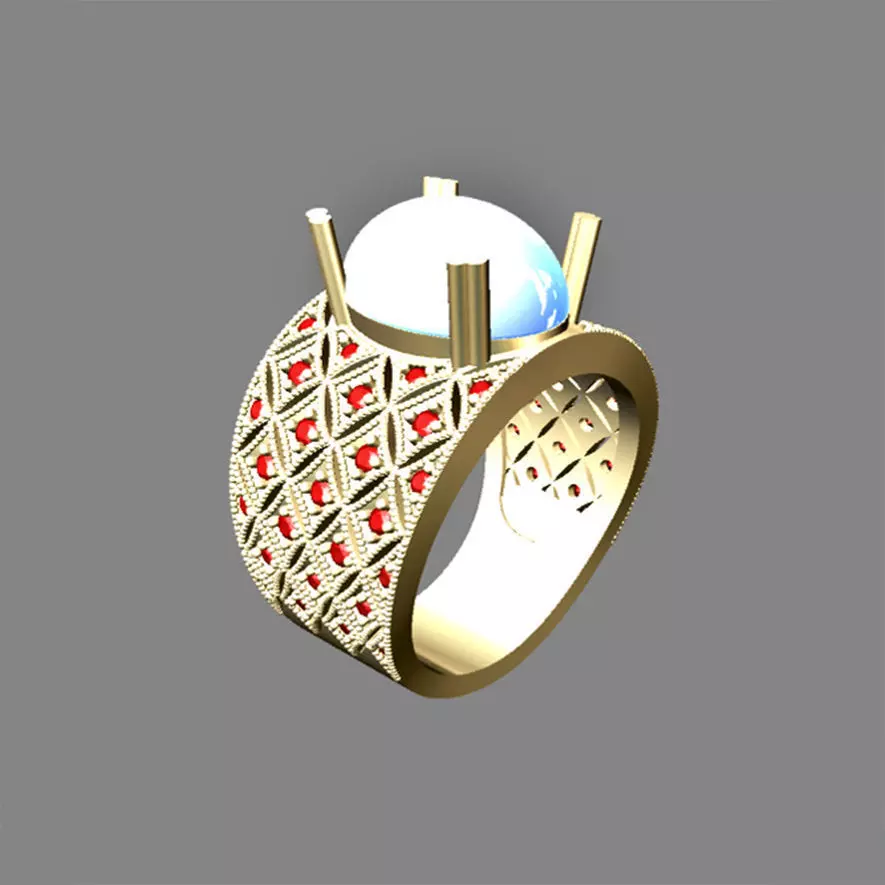 Men ring with oval cabochon gem Free 3D print model
