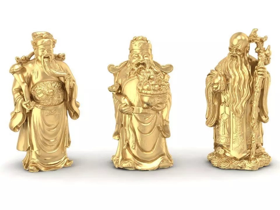 3D Model Feng Shui Fu Lu Shou God Statues 1103 3D print model_1