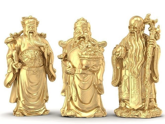 Chinese Mythology Longevity Happiness Wealth Statues 1103 3D print model