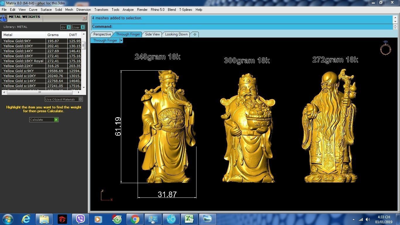 3D Model Feng Shui Fu Lu Shou God Statues 1103 3D print model_6