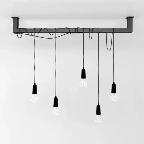 Cable bar pendant light with Original Plumen 001-light bulbs 3D model